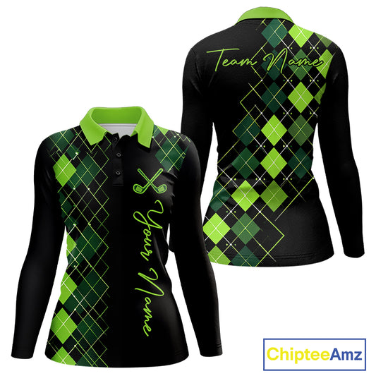 Womens Golf Polo Shirt Argyle Pattern Golf Shirts For Womens Funny White Green Golf Gifts NHT788