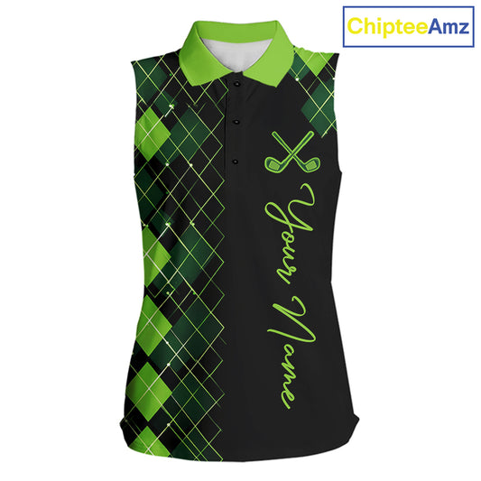 Sleeveless Womens Golf Polo Shirt Argyle Pattern Golf Shirts For Womens Funny White Green Golf Gifts NHT788