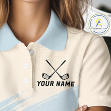 Load image into Gallery viewer, Funny Chicken Golf Polo Shirt Personalized Custom Name Blue Golf Polo For Womens NHT949
