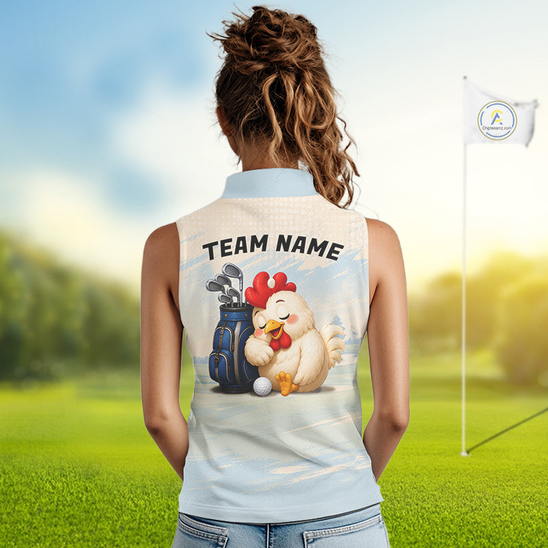 Funny Chicken Womens Sleeveless Golf Polo Shirt Personalized Custom Name Blue Golf Polo For Womens NHT949