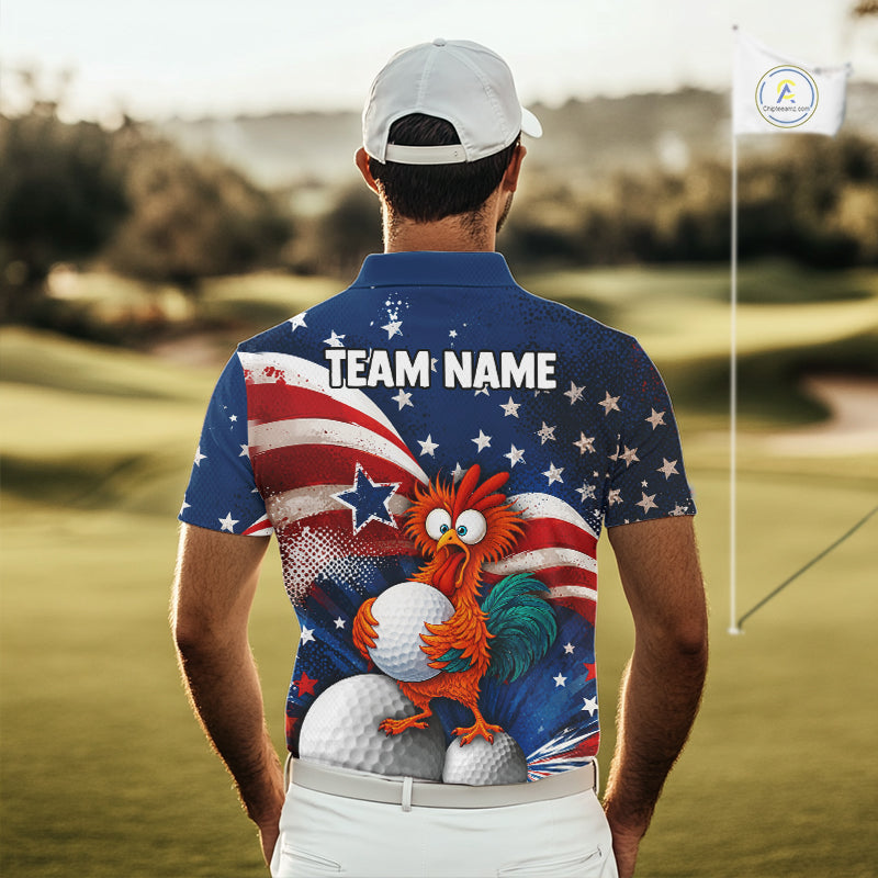 American Flag Funny Chicken Men Golf Polo Shirt Personalized Custom Team Name Golf Gift NHT1254