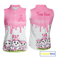Load image into Gallery viewer, Funny Pink Ribbons Breast Cancer Awareness Sleeveless Women Golf Ball Polo Shirts Custom Golf Apparel For Women NHT795