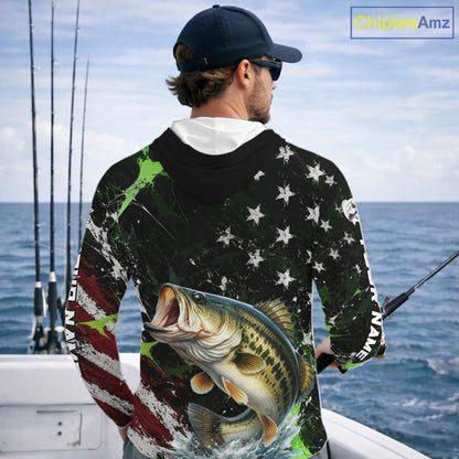 Best Bass Fishing Shirts Long Sleeve Hooded American Flag Patriotic Custom Name Fishing Tournament NHT964