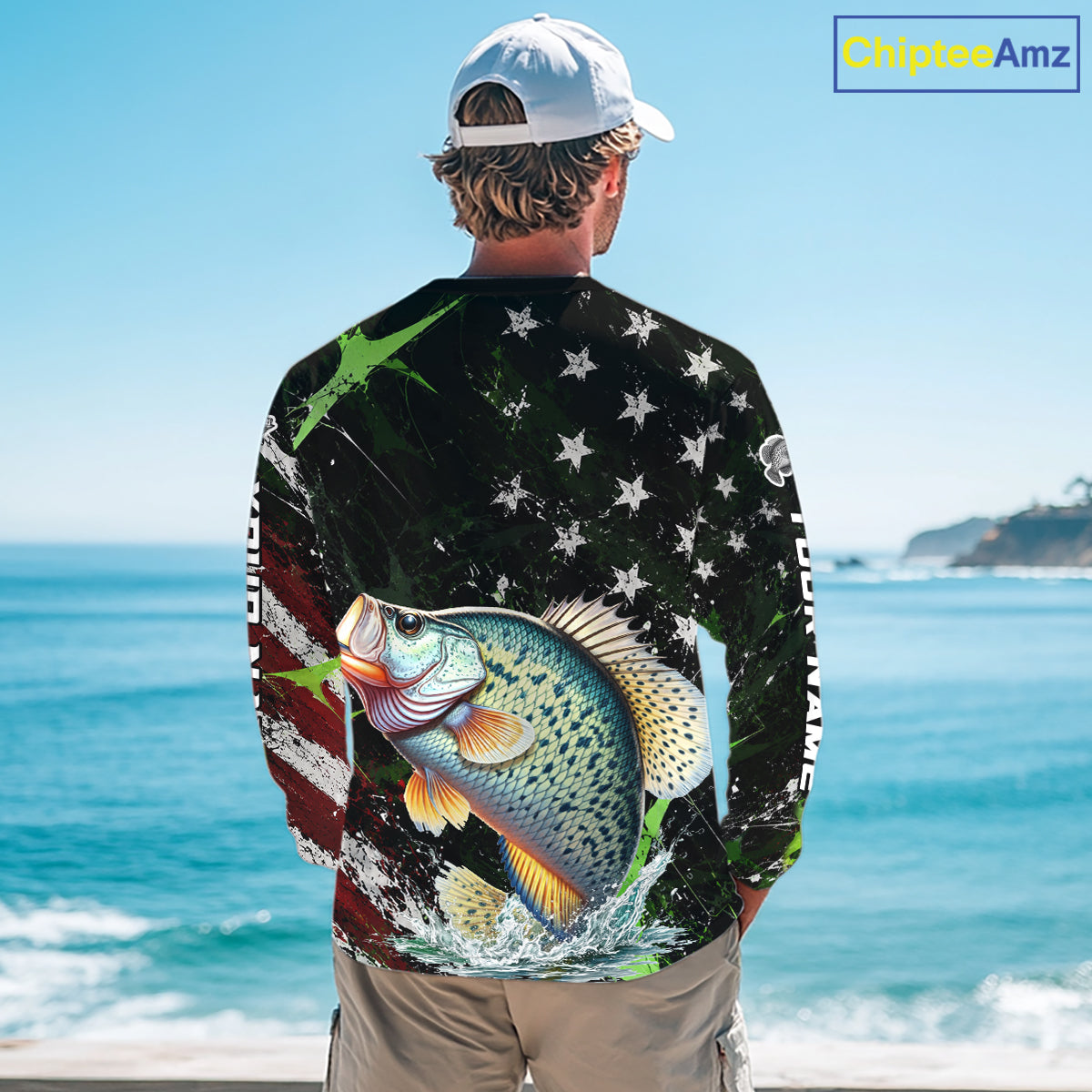 Best Crappie Fishing Shirts Long Sleeve American Flag Patriotic Custom Name Fishing Jersey NHT966