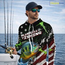 Load image into Gallery viewer, Best Bluegill Fishing Shirts Long Sleeve Hooded American Flag Patriotic Custom Name Fishing Jersey NHT968