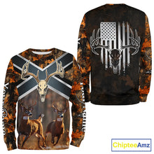 Load image into Gallery viewer, Hunting Shirt with Running Deer Design US Flag - Orange Camo Custom Name 3D Print NHT329