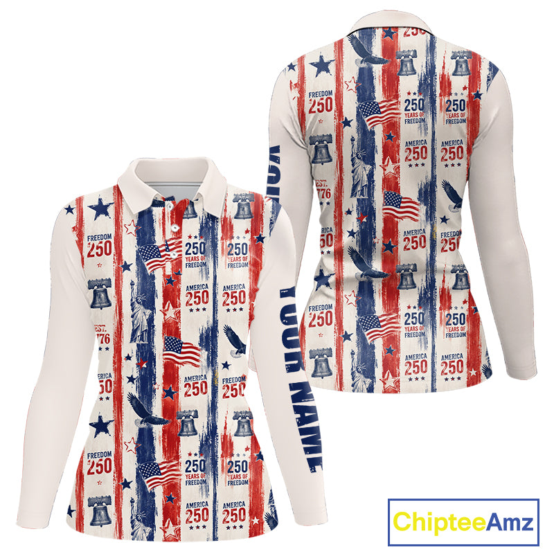 Women's Custom America 250Th Anniversary Polo - Vintage Patriotic USA Flag Personalized Performance Jersey