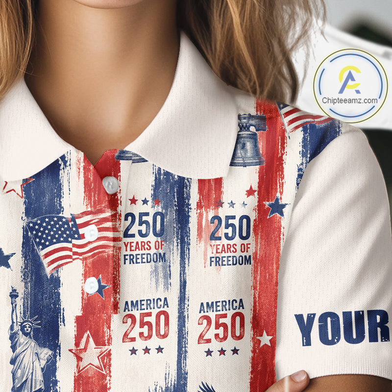 Women's Custom America 250Th Anniversary Polo - Vintage Patriotic USA Flag Personalized Performance Jersey