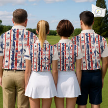 Load image into Gallery viewer, Four people wearing matching patriotic outfits on a golf course.