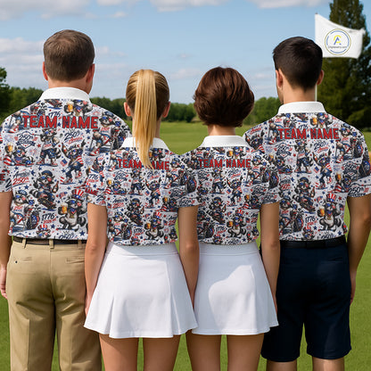 Funny Patriotic Raccoon Personalized Women's Golf Polo Shirt- American Flag Golf Gift NHT984