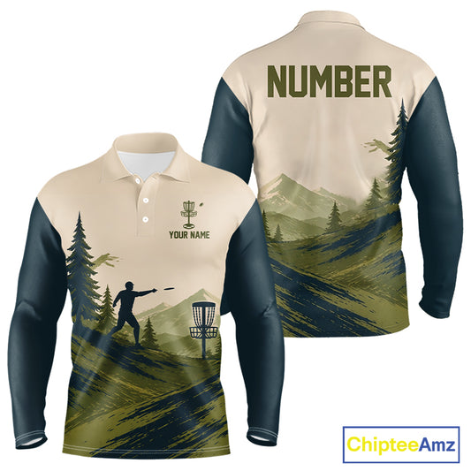 Green Sunset Customized Mens Disc Golf Polo Shirt Number Disc Golf Tops For Men NHT833