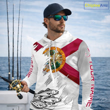 Load image into Gallery viewer, Personalized Inshore Slam Snook, Redfish,Trout Florida Flag Fishing Shirts Long Sleeve Hooded For Men NHT848