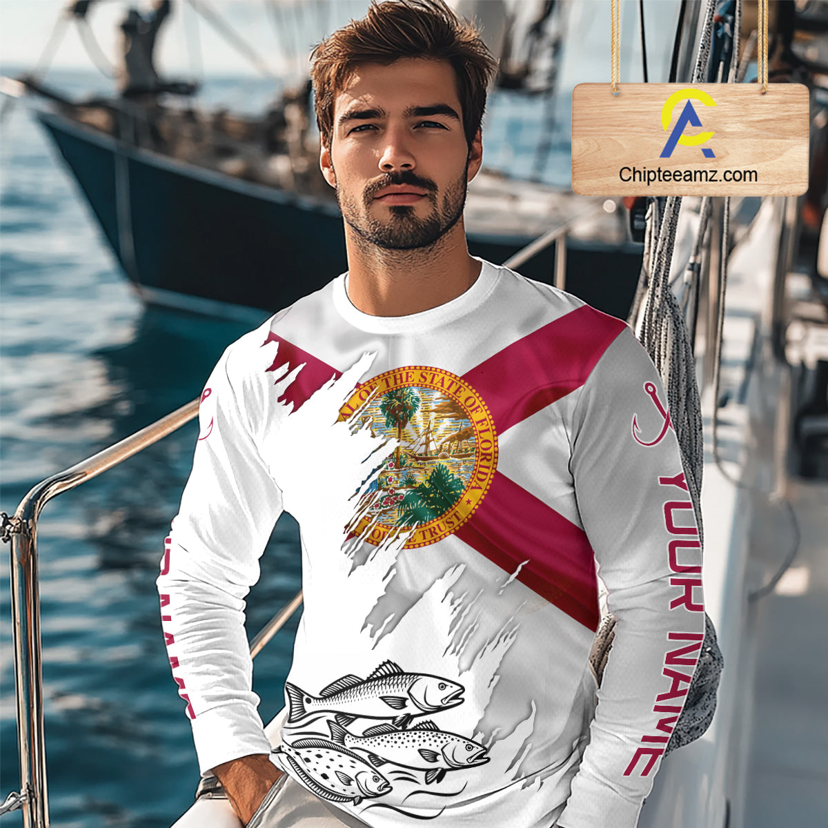 Personalized Inshore Slam Snook, Redfish,Trout Florida Flag Fishing Shirts Long Sleeve For Men NHT848