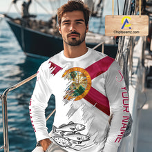 Load image into Gallery viewer, Personalized Inshore Slam Snook, Redfish,Trout Florida Flag Fishing Shirts Long Sleeve For Men NHT848