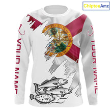 Load image into Gallery viewer, Personalized Inshore Slam Snook, Redfish,Trout Florida Flag Fishing Shirts Long Sleeve For Men NHT848
