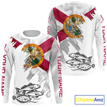 Load image into Gallery viewer, Personalized Inshore Slam Snook, Redfish,Trout Florida Flag Fishing Shirts Long Sleeve For Men NHT848