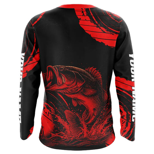 Personalized Bass Fishing Jerseys, Bass Fishing Long Sleeve Shirt| Red NHT382