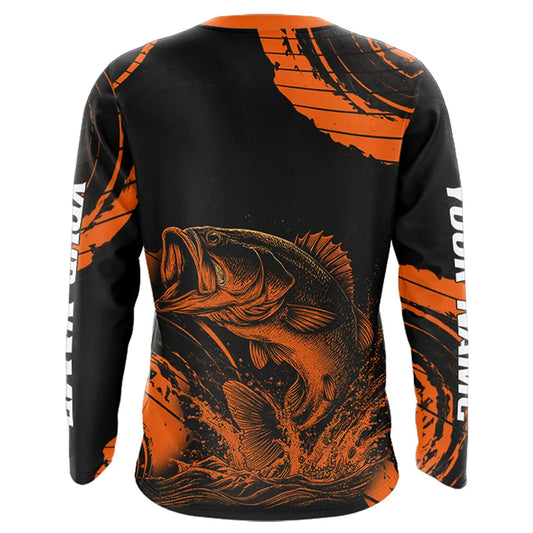 Personalized Bass Fishing Jerseys, Bass Fishing Scale Long Sleeve Shirt| Orange NHT388