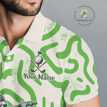 Load image into Gallery viewer, Personalized Funny Skeleton Mens Golf Polo Shirt Green Abstract Pattern Custom Golf Shirt For Team Name &amp; Name NHT618