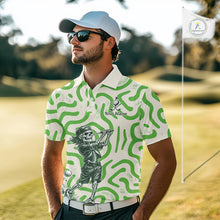 Load image into Gallery viewer, Personalized Funny Skeleton Mens Golf Polo Shirt Green Abstract Pattern Custom Golf Shirt For Team Name &amp; Name NHT618
