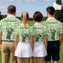 Load image into Gallery viewer, Personalized Funny Skeleton Mens Golf Polo Shirt Green Abstract Pattern Custom Golf Shirt For Team Name &amp; Name NHT618