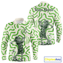 Load image into Gallery viewer, Personalized Funny Skeleton Mens Golf Polo Shirt Green Abstract Pattern Custom Golf Shirt For Team Name &amp; Name NHT618