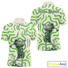 Load image into Gallery viewer, Personalized Funny Skeleton Mens Golf Polo Shirt Green Abstract Pattern Custom Golf Shirt For Team Name &amp; Name NHT618