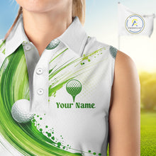 Load image into Gallery viewer, Custom Green Wave Sleeveless Golf Polo Shirt With Ball Design Personalized Team Name &amp; Name Golf Shirt NHT623