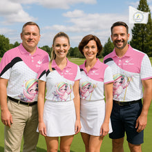 Load image into Gallery viewer, Pink Mens Golf Polo Shirt Pink Flamingos Pattern Custom Name, Funny Flamingo Golf Polo Shirts NHT626