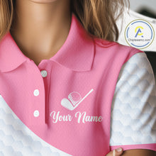 Load image into Gallery viewer, Pink Womens Golf Polo Shirt Pink Flamingos Pattern Custom Name Team Flamingo Golf Polo Shirts NHT626