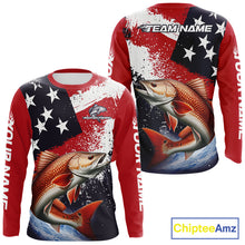 Load image into Gallery viewer, Personalized Redfish Fishing Jerseys, Custom American Flag Redfish Fishing Shirts Long Sleeve NHT490