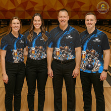 Load image into Gallery viewer, Funny Skeleton Cowboy Women Bowling Shirt, Personalized Blue Color Beer Bowler Polo &amp; Quarter-Zip NHT1163
