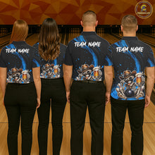 Load image into Gallery viewer, Funny Skeleton Cowboy Women Bowling Shirt, Personalized Blue Color Beer Bowler Polo &amp; Quarter-Zip NHT1163