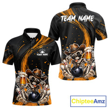 Load image into Gallery viewer, Black and Yellow bowling shirt with skeleton design and 'Team Name' text, featuring ChipteeAmz branding.