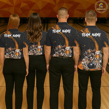 Load image into Gallery viewer, Funny Skeleton Cowboy Bowling Shirt, Personalized Yellow Color Beer Bowler Polo &amp; Quarter-Zip NHT1164