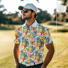 Load image into Gallery viewer, Funny Tropical Parrot Mens Golf Polo Shirt – Custom Name Shirt For Men, Summer Beach Vacation Outfit NHT858