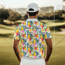 Load image into Gallery viewer, Funny Tropical Parrot Mens Golf Polo Shirt – Custom Name Shirt For Men, Summer Beach Vacation Outfit NHT858