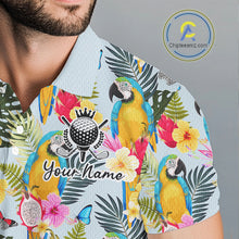 Load image into Gallery viewer, Funny Tropical Parrot Mens Golf Polo Shirt – Custom Name Shirt For Men, Summer Beach Vacation Outfit NHT858