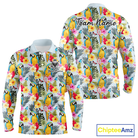 Funny Tropical Parrot Mens Golf Polo Shirt – Custom Name Shirt For Men, Summer Beach Vacation Outfit NHT858