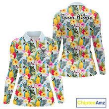 Load image into Gallery viewer, Funny Tropical Parrot Womens Golf Polo Shirt – Custom Name Shirt For Womens, Summer Beach Vacation Outfit NHT858