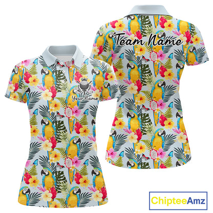 Funny Tropical Parrot Womens Golf Polo Shirt – Custom Name Shirt For Womens, Summer Beach Vacation Outfit NHT858