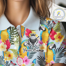 Load image into Gallery viewer, Funny Tropical Parrot Womens Golf Polo Shirt – Custom Name Shirt For Womens, Summer Beach Vacation Outfit NHT858