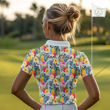 Load image into Gallery viewer, Funny Tropical Parrot Womens Golf Polo Shirt – Custom Name Shirt For Womens, Summer Beach Vacation Outfit NHT858