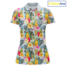 Load image into Gallery viewer, Funny Tropical Parrot Womens Golf Polo Shirt – Custom Name Shirt For Womens, Summer Beach Vacation Outfit NHT858
