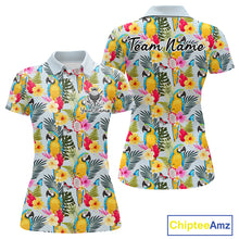 Load image into Gallery viewer, Funny Tropical Parrot Womens Golf Polo Shirt – Custom Name Shirt For Womens, Summer Beach Vacation Outfit NHT858