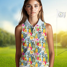 Load image into Gallery viewer, Funny Tropical Parrot Sleeveless Women Golf Polo Shirt – Custom Name Shirt For Womens, Summer Beach Vacation Outfit NHT858