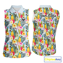 Load image into Gallery viewer, Funny Tropical Parrot Sleeveless Women Golf Polo Shirt – Custom Name Shirt For Womens, Summer Beach Vacation Outfit NHT858