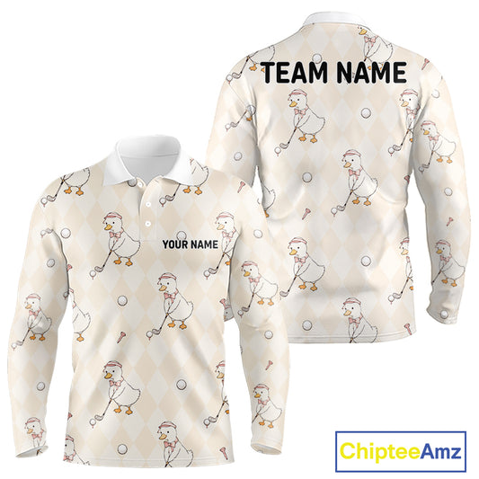 Personalized Argyle Funny Duck Pattern Polo Shirt - Custom Golf Team Gift