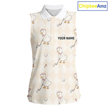 Load image into Gallery viewer, Personalized Argyle Funny Duck Pattern Womens Sleeveless Golf Polo Shirt - Custom Golf Team Gift