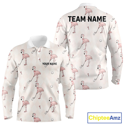 Personalized Argyle Funny Flamingo Pattern Polo Shirt - Custom Golf Team Gift